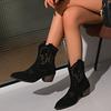 Fashion New Embroidered Pointed Toe Short Boots Shoes Autumn Chunky Heel Knight Boots Retro Slip on Western Cowboy Botas De Mujer 2025