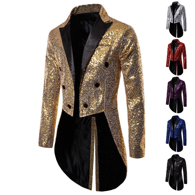 Long Suit Blazer Jackets Men Party Dance Bling Coats Wedding Men's Gentleman Stage Suits B08