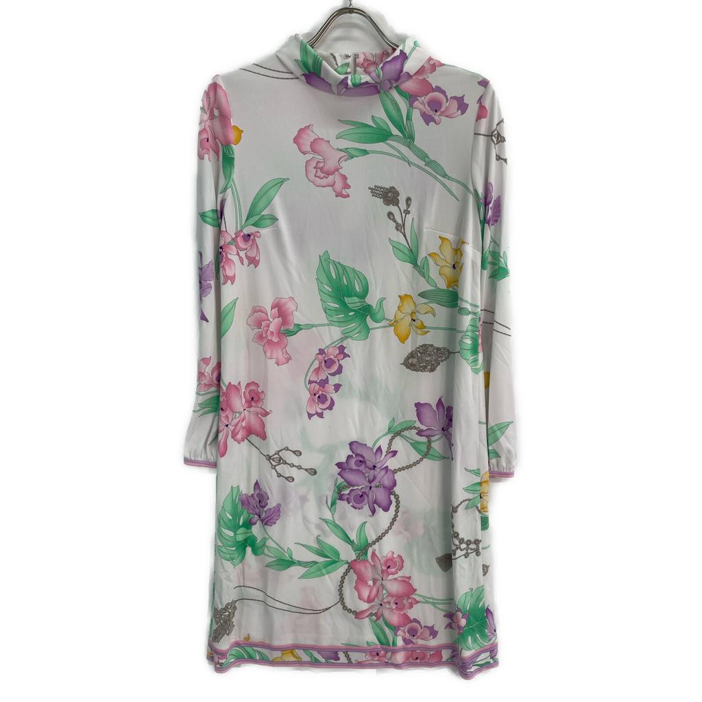 LEONARD 0190201 White Cancan material floral high neck dress dress 38 White Pink PurpleUsed