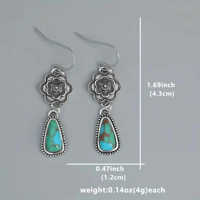 Vintage Ethnic Antique Flower Synthetic Turquoise Pendant Earrings For Birthday Parties Fashionable Jewelry Customization Gifts