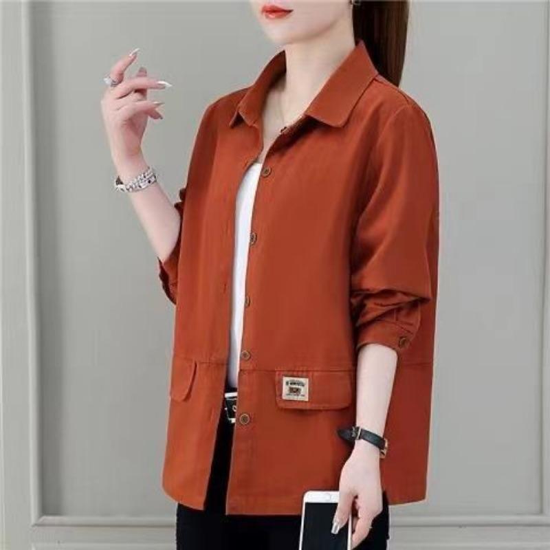 Women S Casual Loose Solid Color Long Sleeve Polo Collar Jacket Shirt