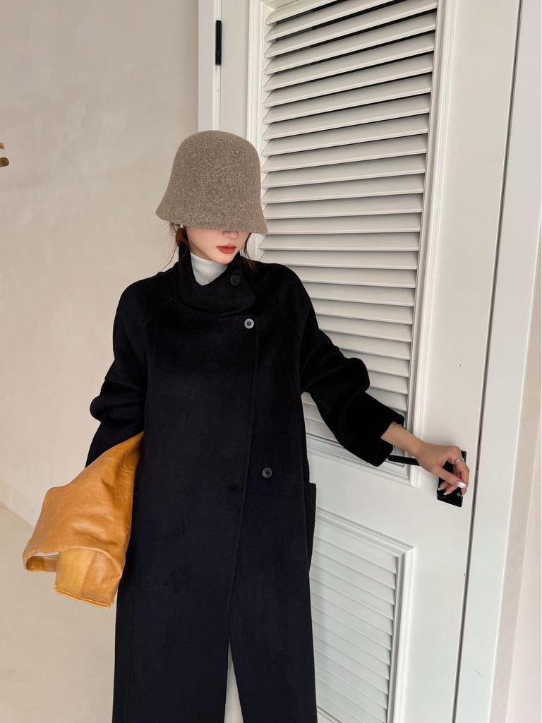 Hepburn-Style Stand-Up Collar Double-Faced Wool Coat for Women - Extra-Long, High-End, Tie-Up Design for Autumn and Winter 2025