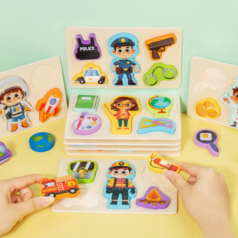 Großes Holzpuzzle mit Figuren für Kinder – Berufsfindungsübungen, Feinmotorik, kognitive Fähigkeiten, frühkindliche Bildung, Lernspielzeug