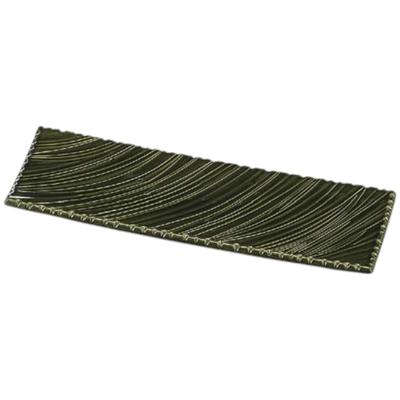 Premium Nigiri Sushi Shinogi Wave Carved Plate with Oribe Made In Japan J-Kitchens Plate, 34cm, Lacquer, Shatter-Resistant,