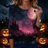 Women's Casual Halloween Print Round Neck Three Quarter Sleeve T Shirt Top Lightweight Comfortable Fit Seasonal Design