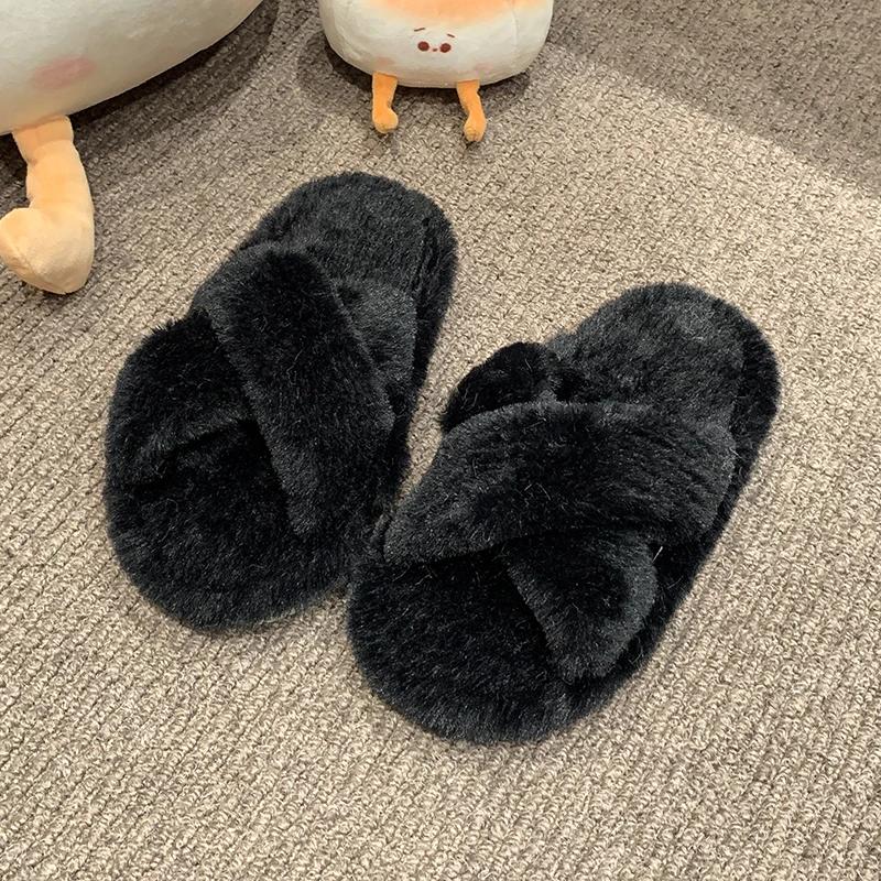New Winter Children's Slippers Soft Fluffy Girls Open-toe Flat Slippers Warm Versatile Kids Causal Shoes Non-slip Fashion Simple