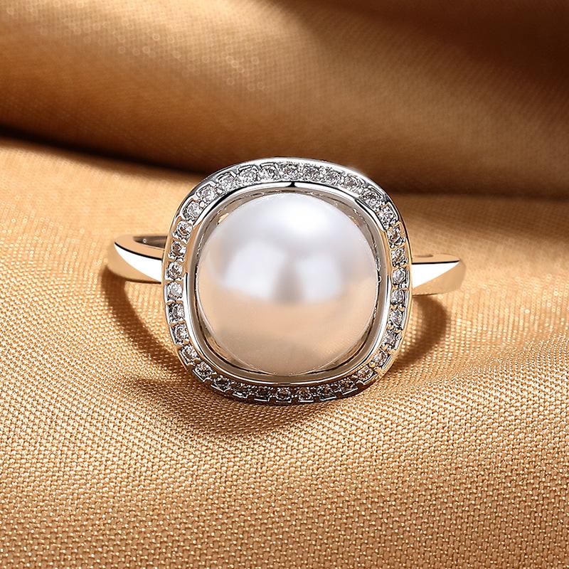 2026 Temperament Niche Diamond-encrusted Pearl Ring Female Korean Light Luxury High Sense Open Index Finger Ring with Jewelry Empty Holder