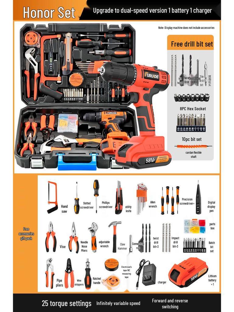 Wielofunkcyjny zestaw narzędzi elektrycznych z wiertarką i śrubokrętami