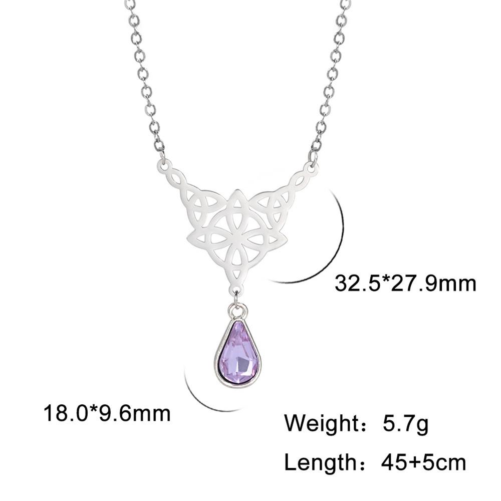 Triquetra Irish Knot Wicca Pendant Necklace Crystal Water Drop Neck Chain Choker Women Stainless Steel Witch Knot Jewelry