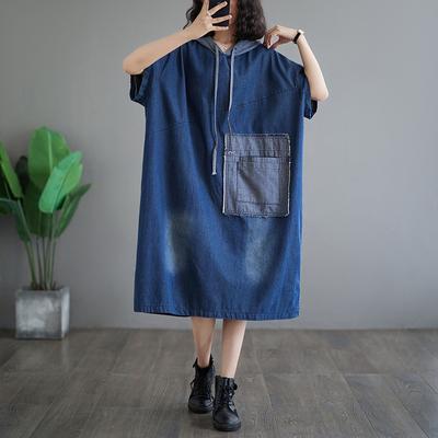 DIMANAF Plus Größe 2024 Frühling Frauen Denim Kleid Hut Casual Vintage Lange Hülse Lose Übergroßen Kleid Taschen