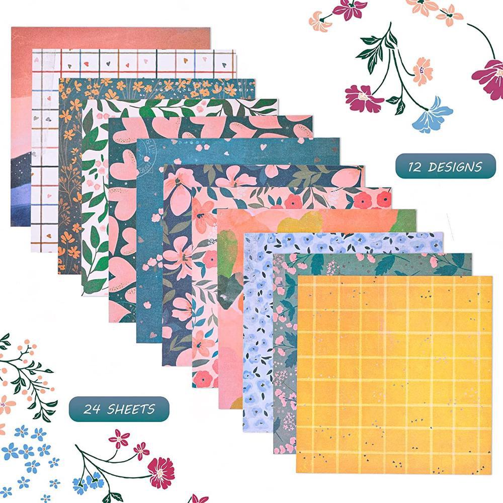 Single-Sided Scrapbook Paper, 6"×6" Scrapbooking Papers Cardstock Patterned Paper Pack, 160Gsm Multi-Colored Scrapbook
