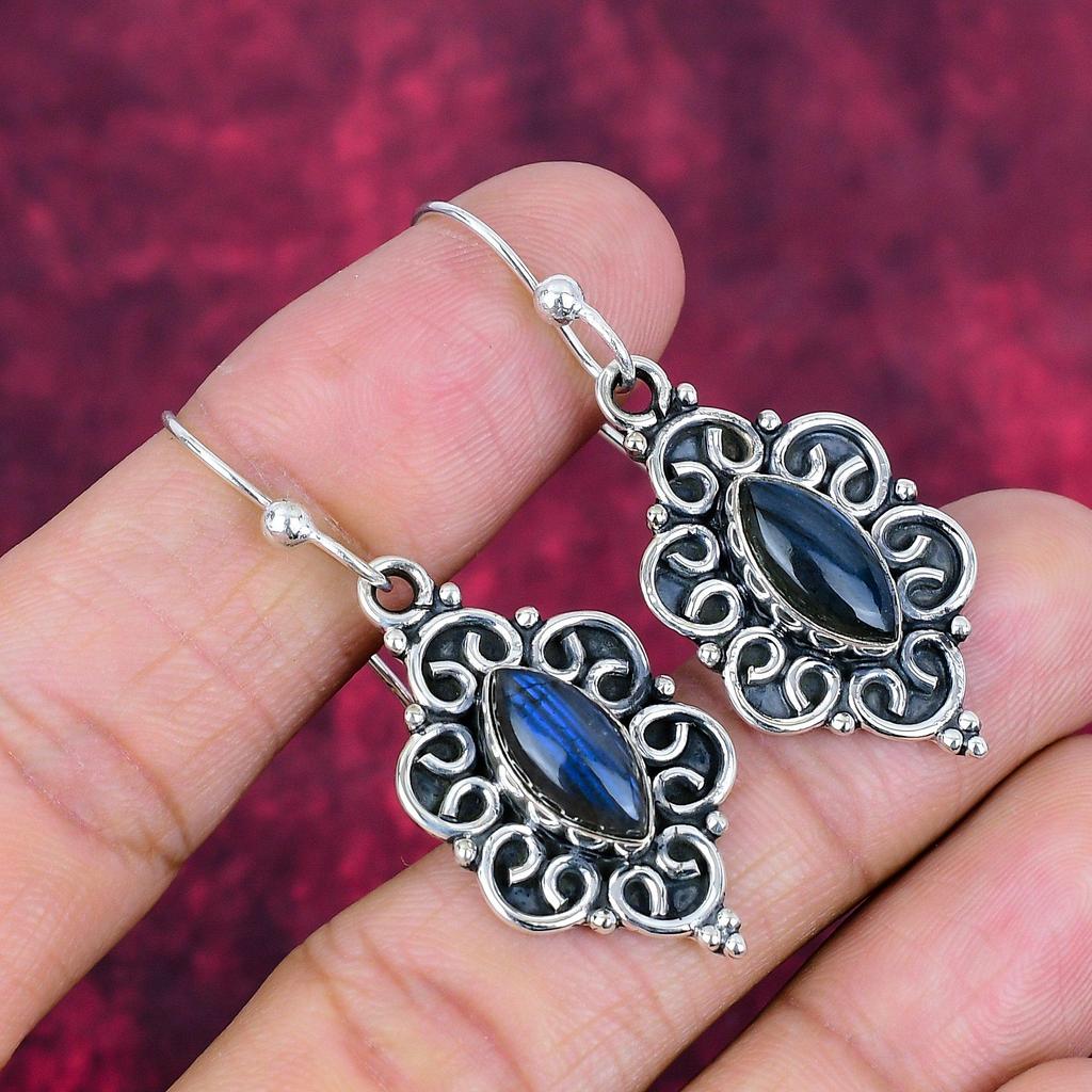 Labradorite 925 Solid Sterling Silver Earrings, Handmade Gemstone Earrings Jewelry, Gifts For Wife Brand New Earrings