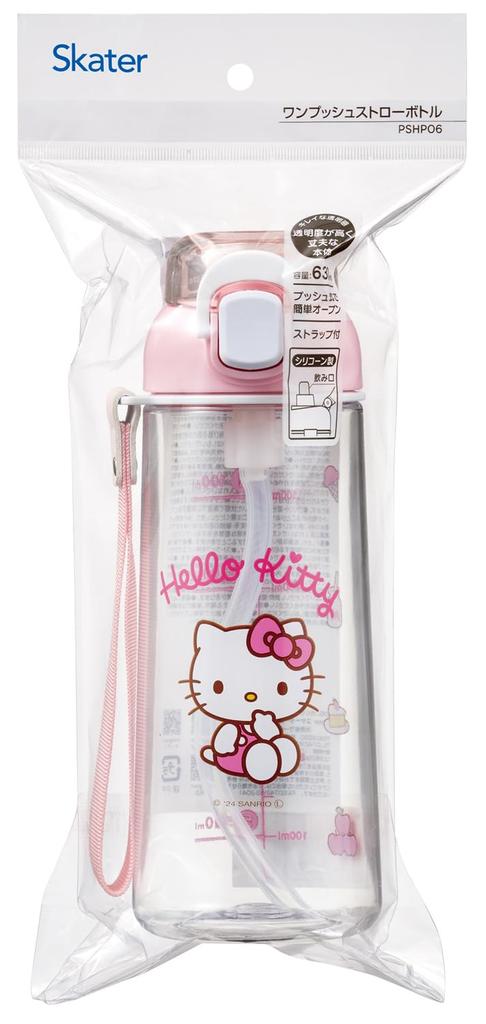 Skater Straw Clear Water for with Sanrio Hello Kitty PSHPO668145 Push-Button Bottle, 630ml, Children, Strap, Design,