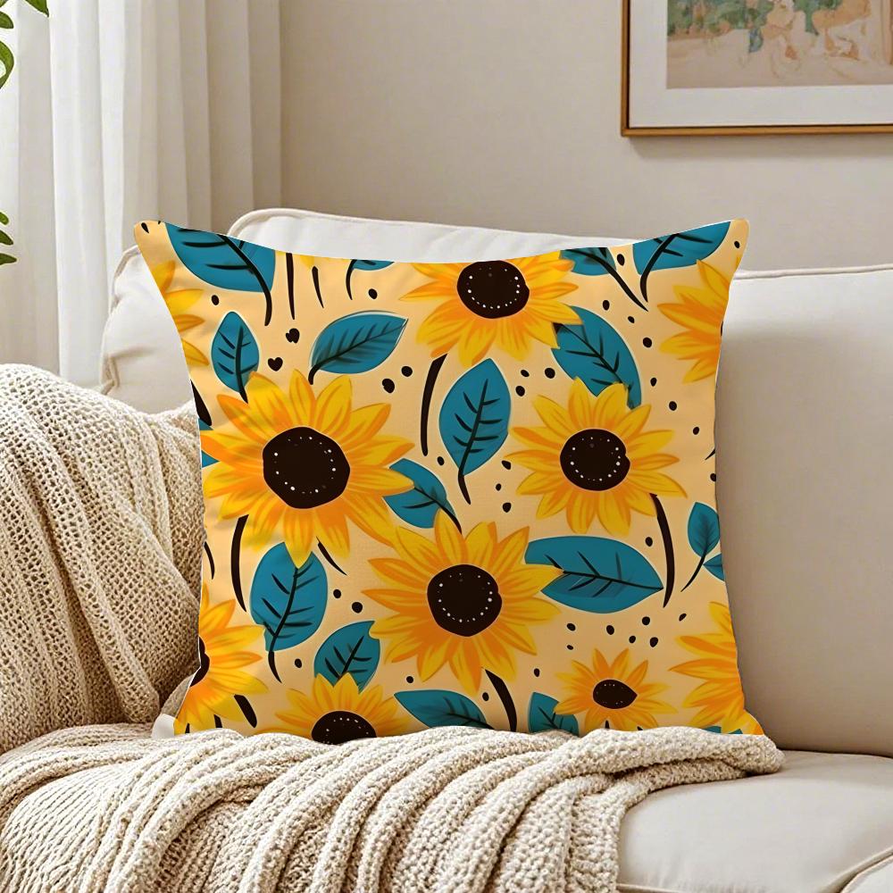 Cute Cartoon Sunfloweres Childlike Art Cushion Cover Pillowcase Antidustmite Living Room Sofa Decor Cushion Room