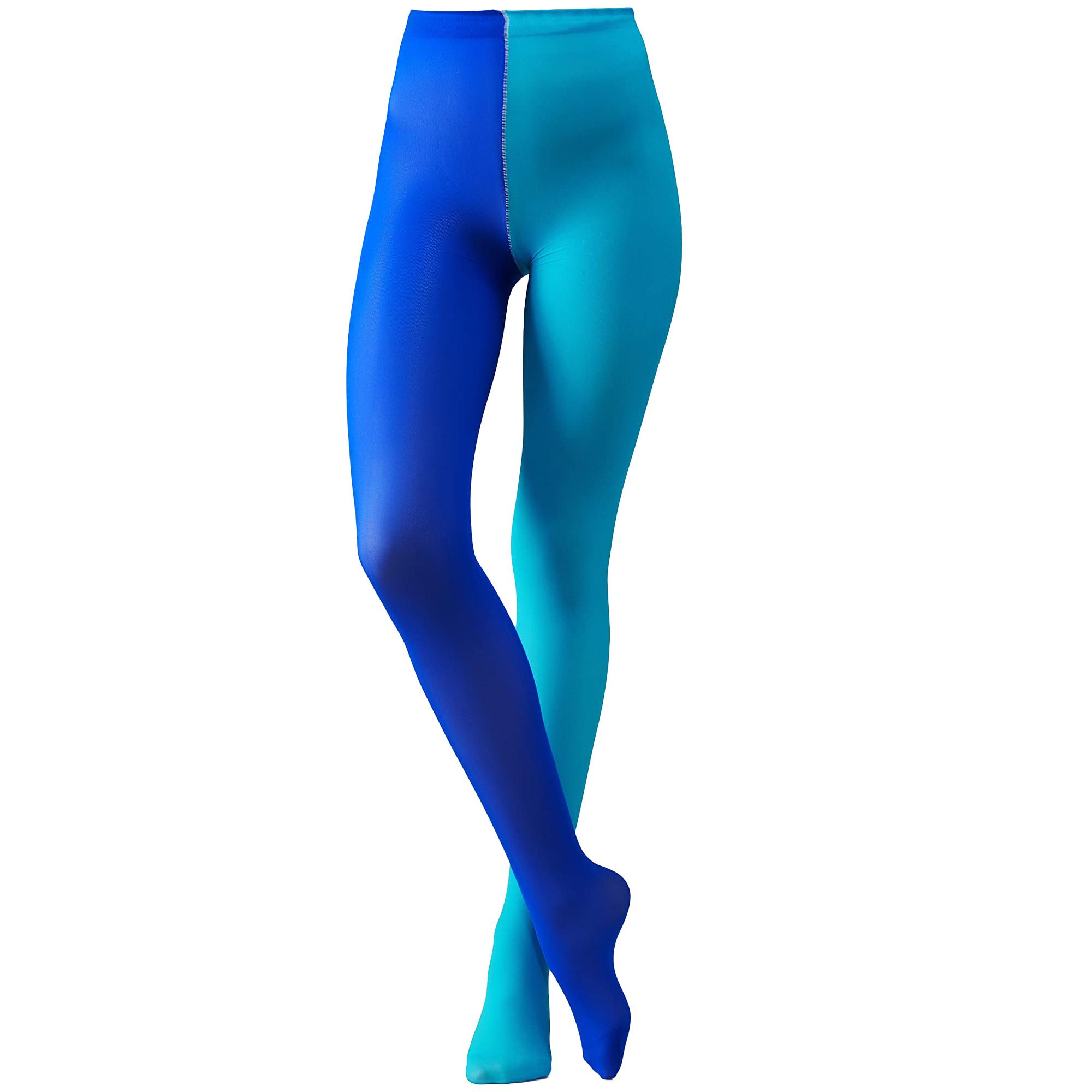 Damen Zwei-Farben Dopamin Farbe Strumpfhose Split Farbe Strumpfhose Asymmetrische Strumpfhose Duo Strumpfhose Zweifarbig Strumpfhose Damen 2 Farben Max 170cm 65kg blue