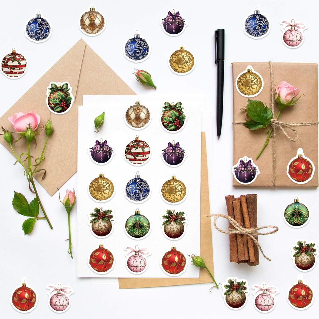 500pcs Merry Christmas Stickers Christmas Ball Tags Stickers for Kids Gift Baking Package Envelope Stationery Decor