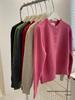 Whitening Raspberry Pink Gold Button Knit Cardigan - Women's Autumn/Winter Korean Style, Soft, Thick, Warm, Round Neck Wool.