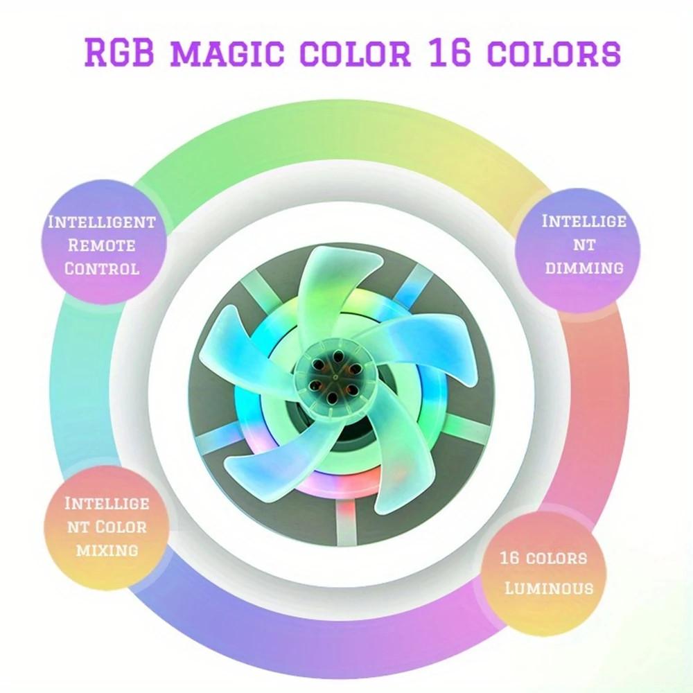 48W E27 360 ° Shaking Head Fan Light Remote Control Ceiling Chandelier Fan Automatic Household Small RGB Ceiling Fan Lamp