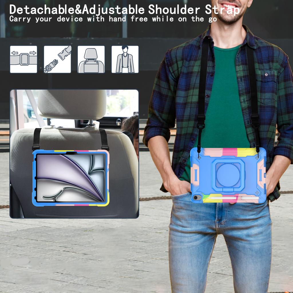 360 Rotating Stand Case For Universal For iPad Air 11 2025 M3 2024 M2 4 2020 5 2022 10.9" Handle Grip Cover With Shoulder Strap