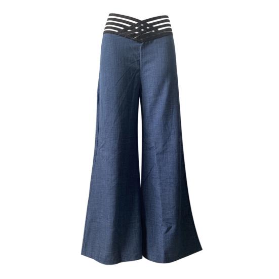 Women Wide Leg Pants High Waist Hollow Cross Waistband Slightly Flared Trousers Solid Color Casual Long Pants Streetwear