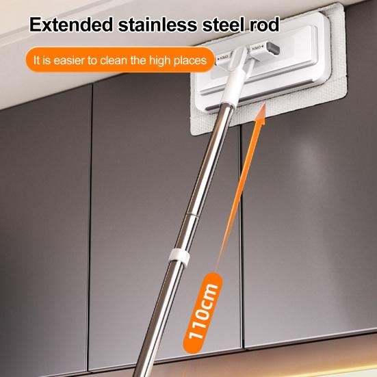 Lazy Mop Stainless Steel Ergonomic Handle Floor Scrubber Mop with 2 Absorbent Velvet Clothes