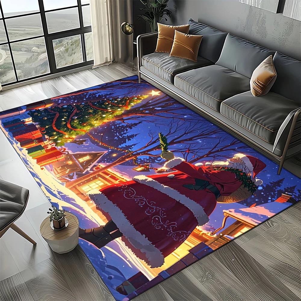 Christmas Snowman and Santa Claus Non-slip Rug  Suitable for Home Bedroom Sofa Door Cushion Decoration  Non-slip Floor Mat