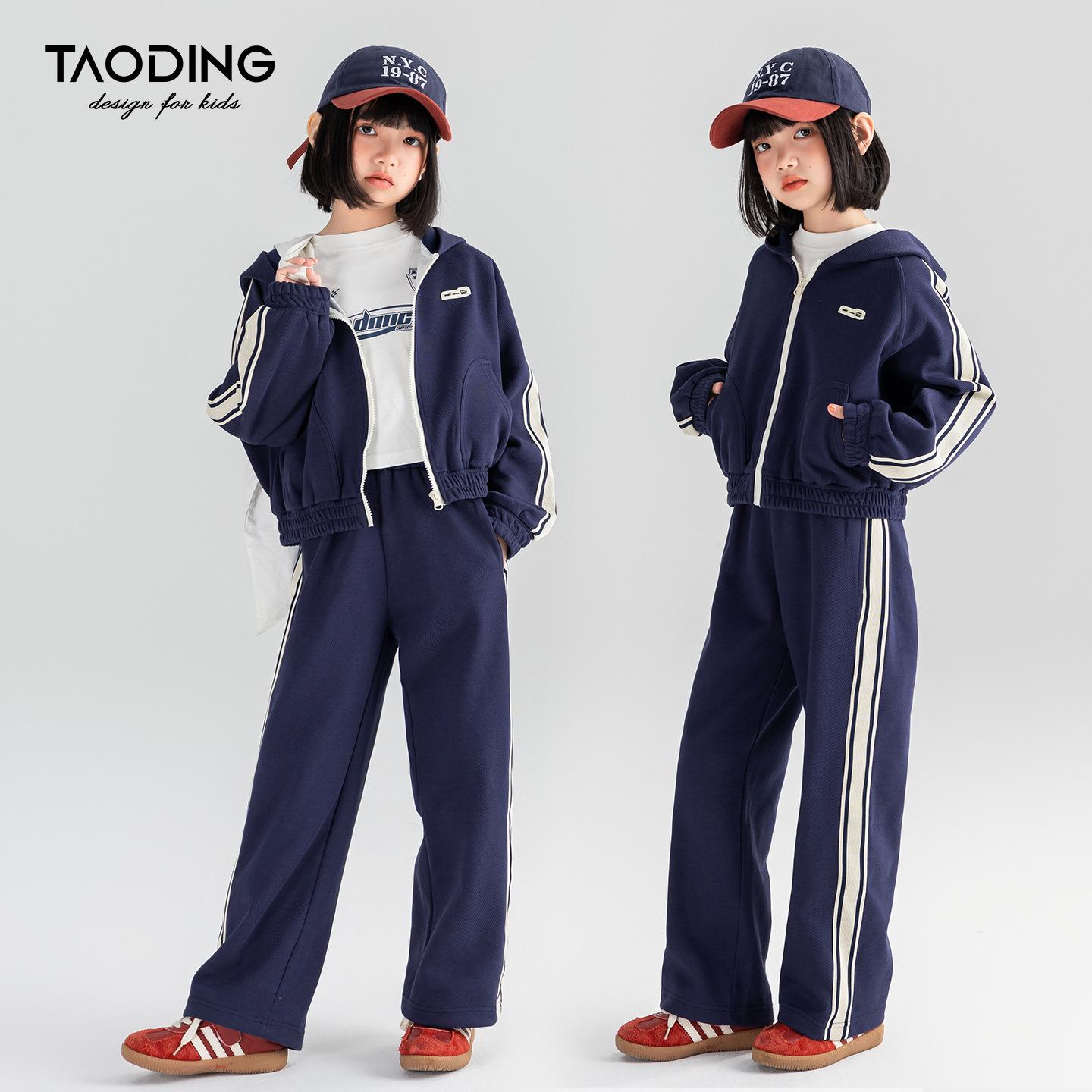 

Tao Town Girls Autumn Striped Sportswear Set - Trendy Two-Piece Casual Outfit for Children 170cm / L | 52.5kg-60kg темно-синий