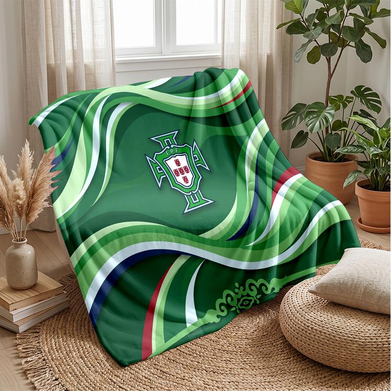 Portugal Football Printed Flannel Blanket Skin Friendly Warm Decorative Throw for Indoor Couch Bed Daily Use