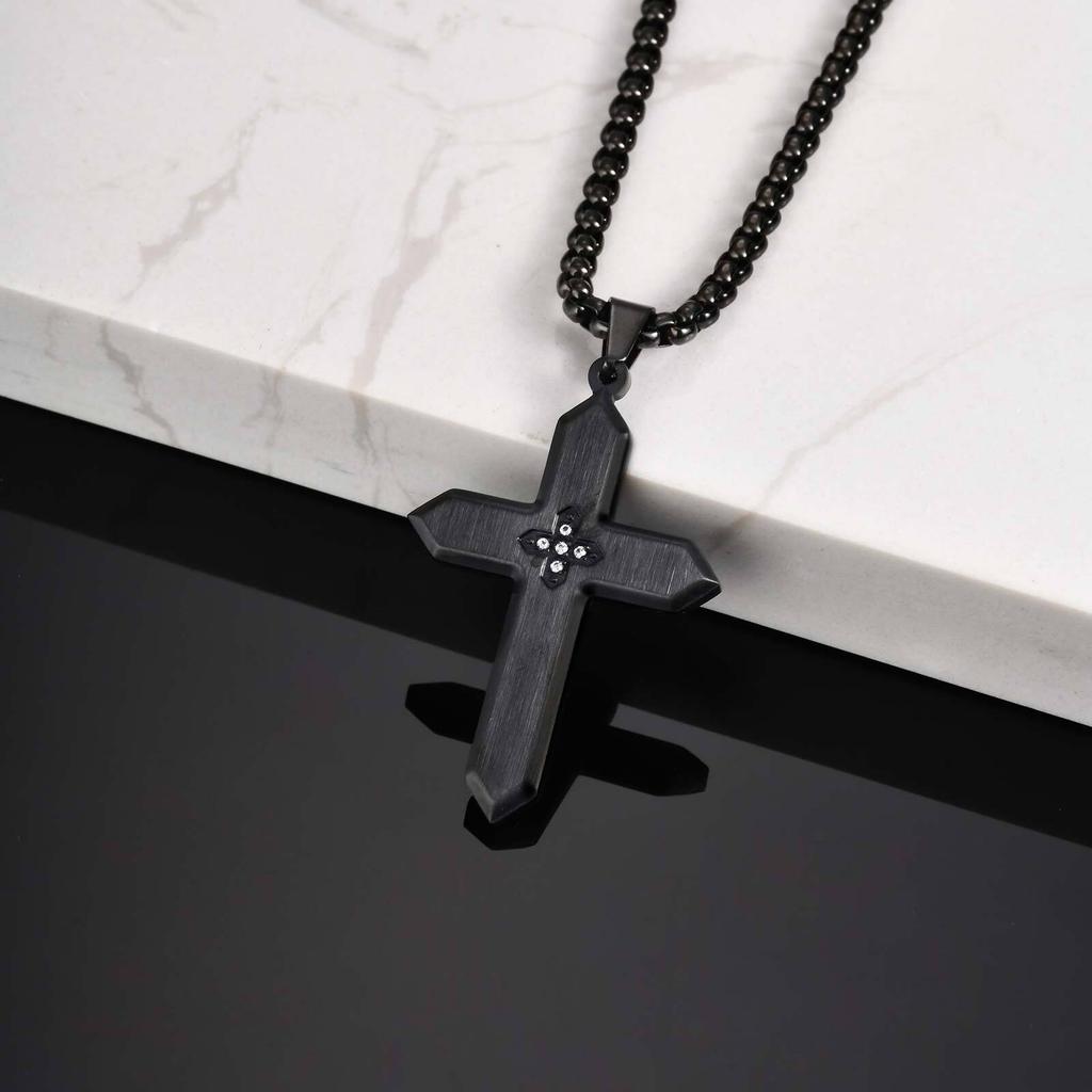 Vnox Stainless Steel 25.7x38.7mm Cross Pendant Necklace with Zircon Stones for Men Women Box Chain Punk Jewelry Gift Anniversary