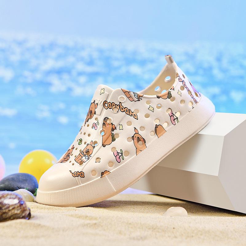 New children's hole shoes are light, breathable and quick-drying beach shoes, printed cartoon thick-soled waterproof hollow men's and women's sandals