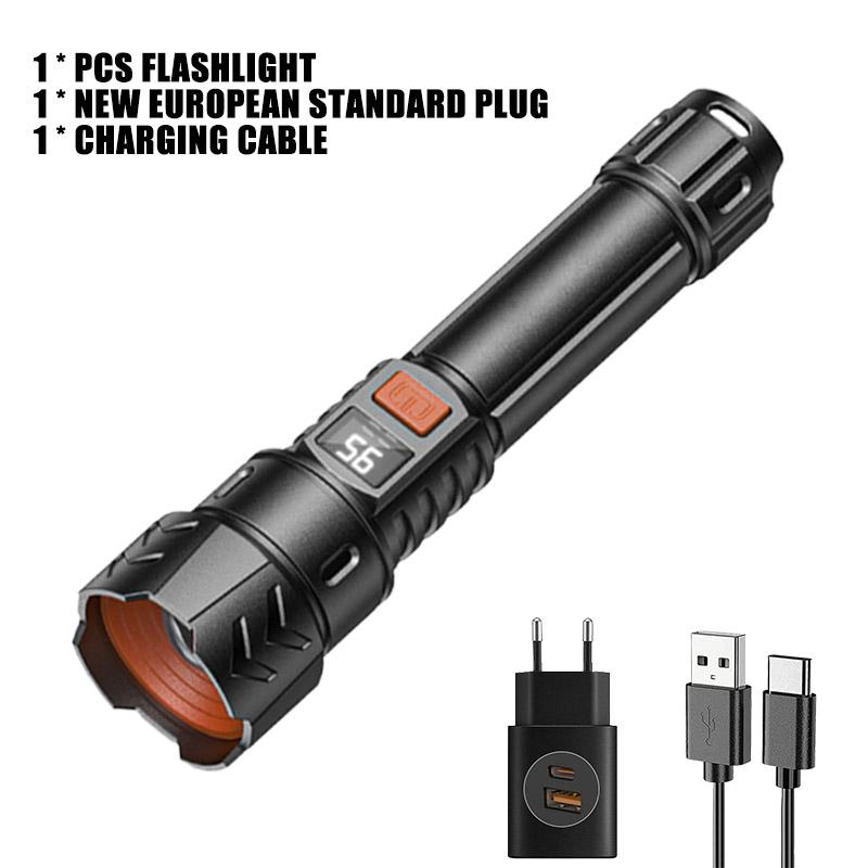 4000LM Powerful LED+COB Flashlight Type-c Fast Charging Ultra Bright Emergency Lighting Spotlight Outdoor Camping Hiking Lantern