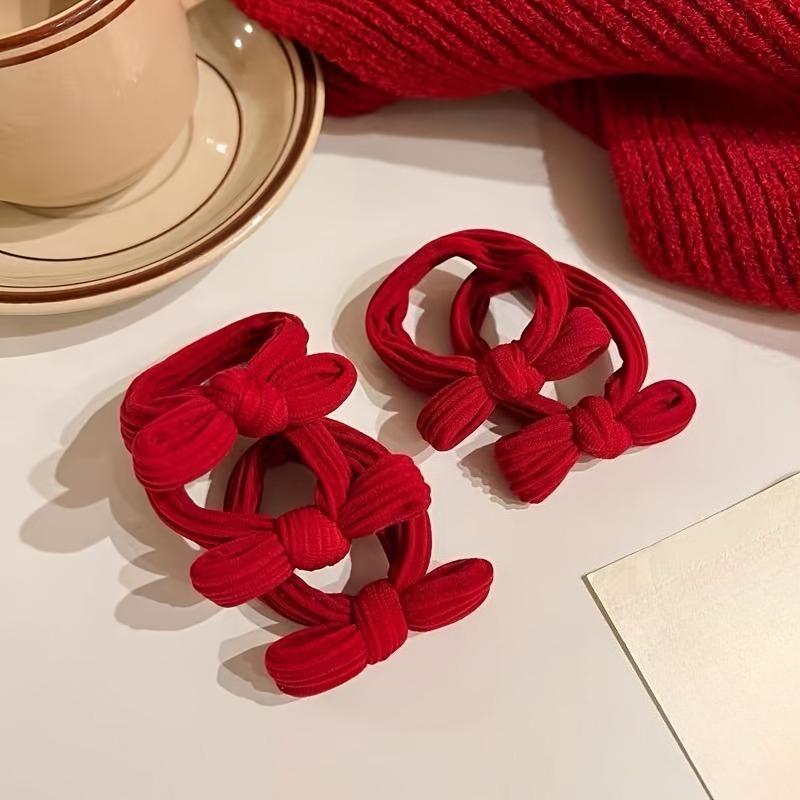 10pcs Red Bow Hair Tie Seamless Thick Ponytail Holder High Elasticity Bun Hair Accessories for Women, Hair Tie Set