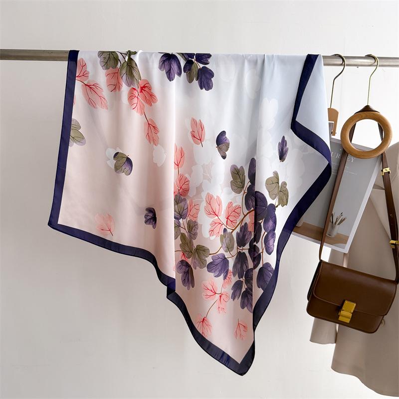 Soft Color Leaf Shadow Simulation Silk Printing Large Square Scarf Silk Scarf 90 Shawl Head Scarf Neck Protection Scarf Decorative Scarf