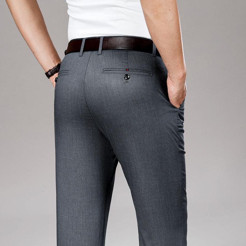 

Men s Black Tencel-Modal Business Casual Pants - Loose, Straight, Anti-Wrinkle, Spring/Summer 33