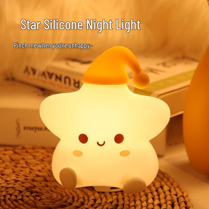 Star Dormitory Silicone LED Night Light, Warm Color, Cute Bedside Atmosphere Lamp, Sleep Companion, Tap To Illuminate.