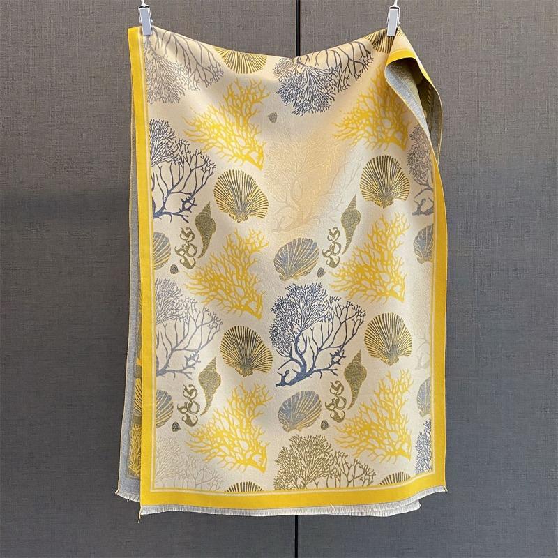 Autumn Warm Shawl Fashionable Versatile Marine Element Printed Scarf Femininity Long Style with Imitation Cashmere Scarf
