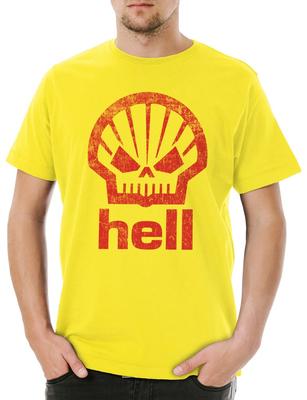 Shell Hell Maglietta da Uomo Stazione di Servizio Inferno Divertente Diavolo Diavolo Auto da Corsa Tuning