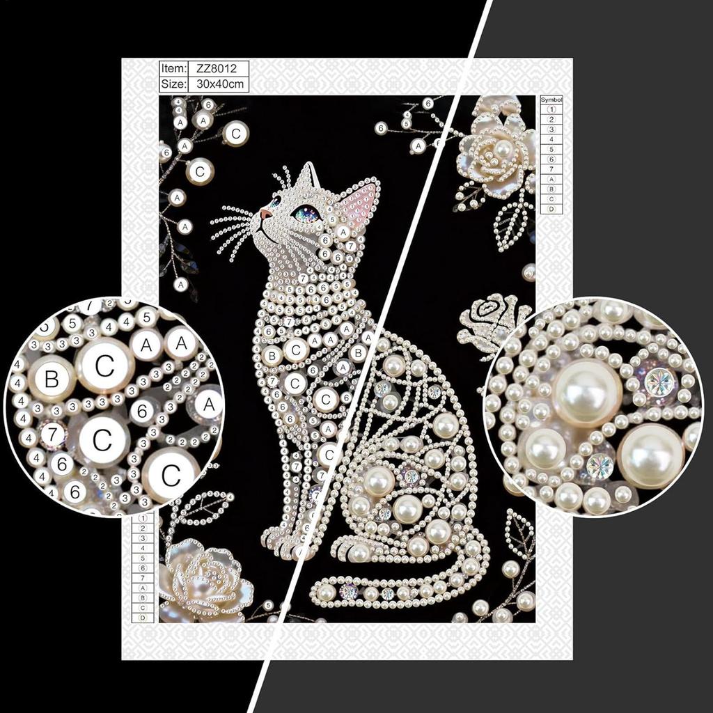 Pearl Painting Cat Shape Beaded DIY Frameless Handmade Craft DIY Pearl Painting Kits for Home Wall Women Birthday Mother's Day