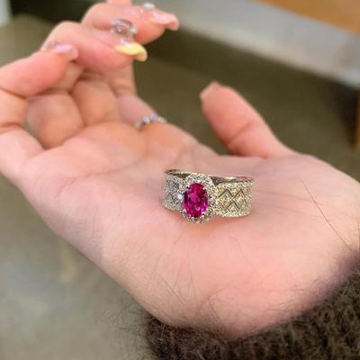 Gioielleria Fine Vintage Anello di Lusso Quotidiano Anelli con Pietre Preziose Rosso Rosa Per Donna Intarsio Diamante Dolci Accessori Raffinati