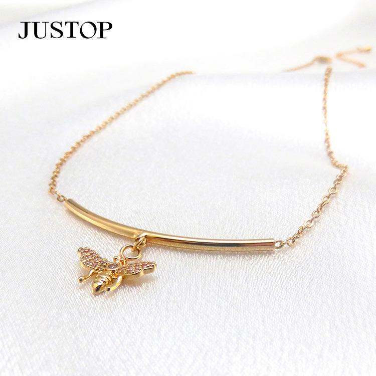 New Fashion Bent Pipe Bee Pendant Necklace O-shaped Chain