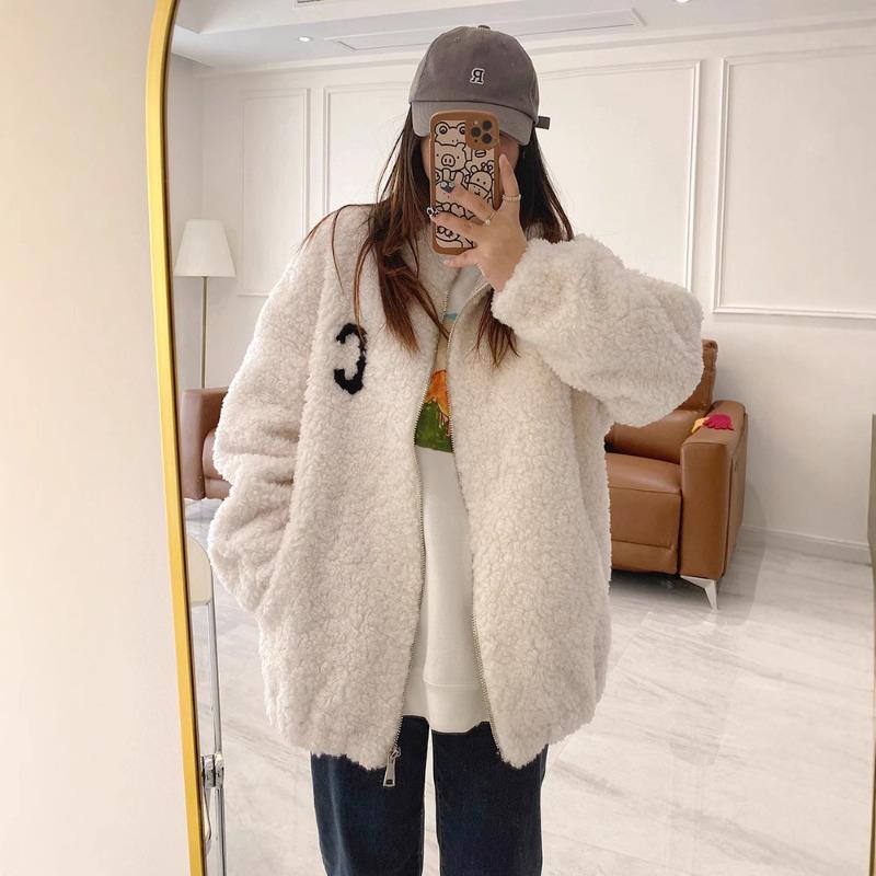 Autumn and Winter Casual Outer Wear Fleece Thickened Double-sided Coral Fleece Thermal Sweater Home Stand-up Collar Plush Jacket Women's Tide