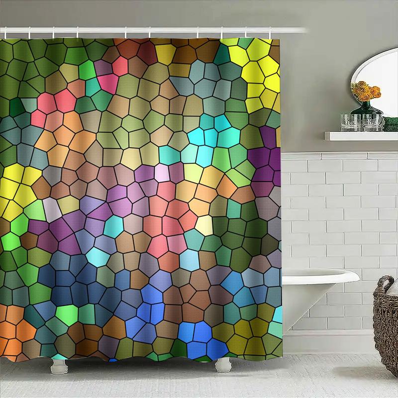 Multi-Color Mosaic Shower Curtain For Bathroom Decor Waterproof Fabric Modern Bathing Room Decoration Ideas Available In Various
