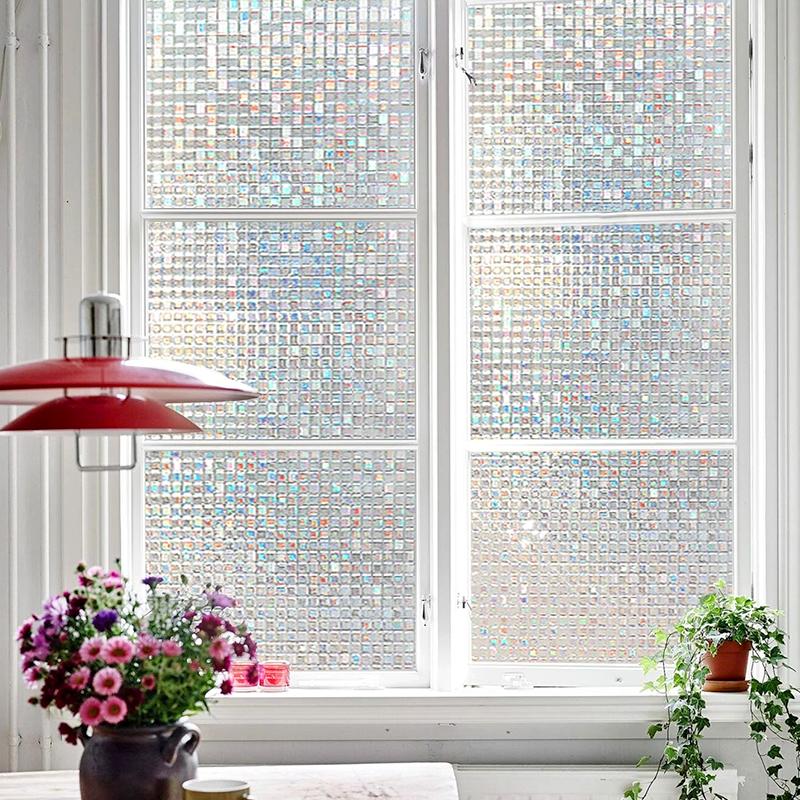 1 película de vidrio de PVC, pegatina de mosaico para ventana, decoración para el hogar, privacidad, estática, arcoíris