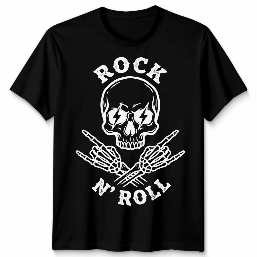 Rock N Roll Unisex T Shirt Skull Alternative Monochrome Graphic Tee