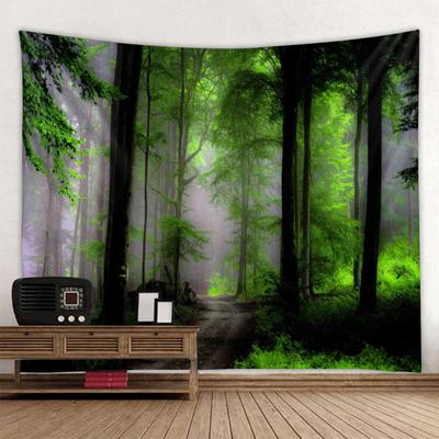 Wandteppich mit natürlicher Waldlandschaft, Wandbehang, psychedelische Szene, Mandala, Heimkunst, Wanddekoration, Boho-Raumdekoration, Yoga-Matratzenlaken