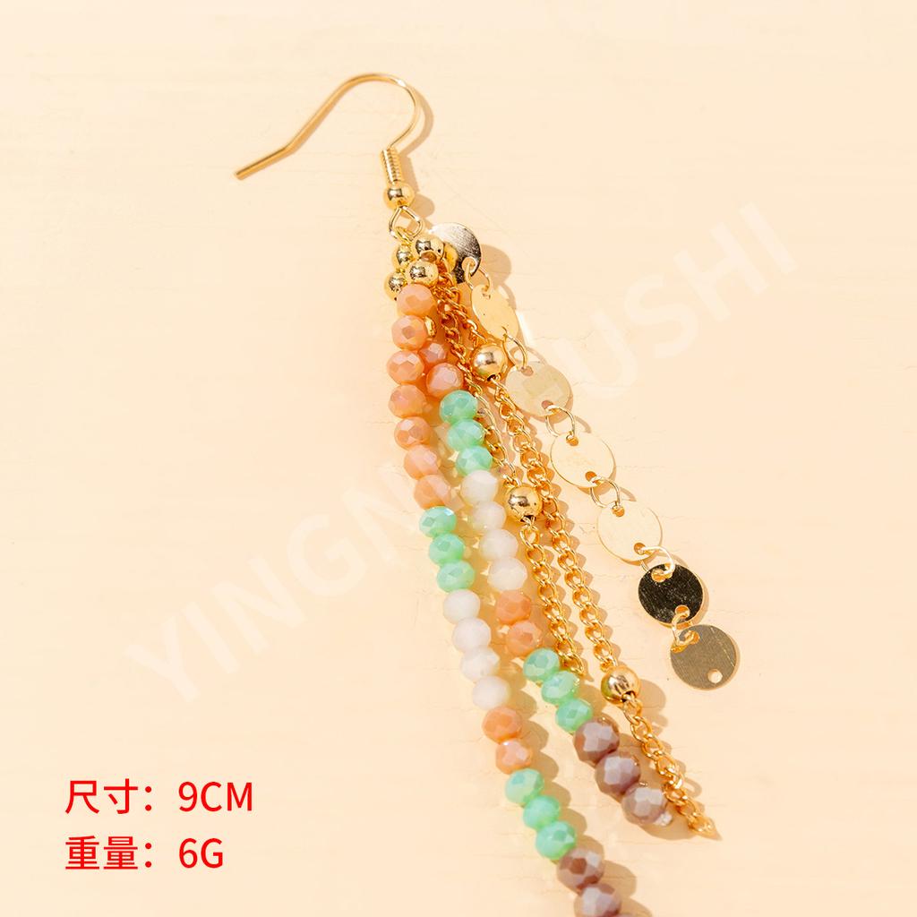 Bohemian style rice bead fringed earrings ethnic style long earrings fashion design ear jewelry spot