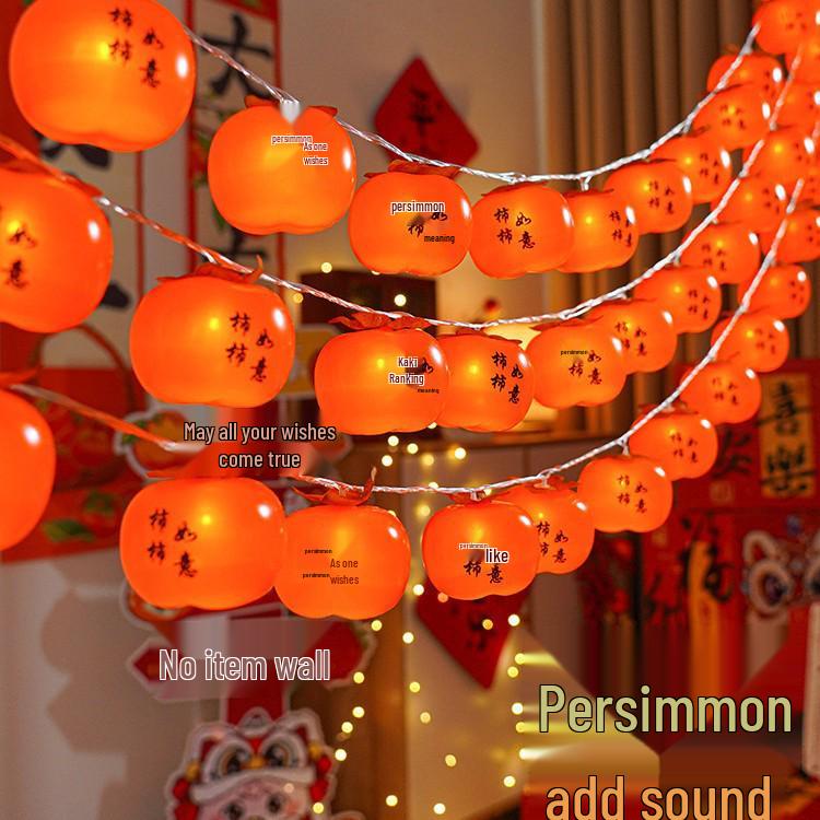 Persimmon Ruyi Solar String Lights: Red Lanterns for New Year and Spring Festival Courtyard Decor