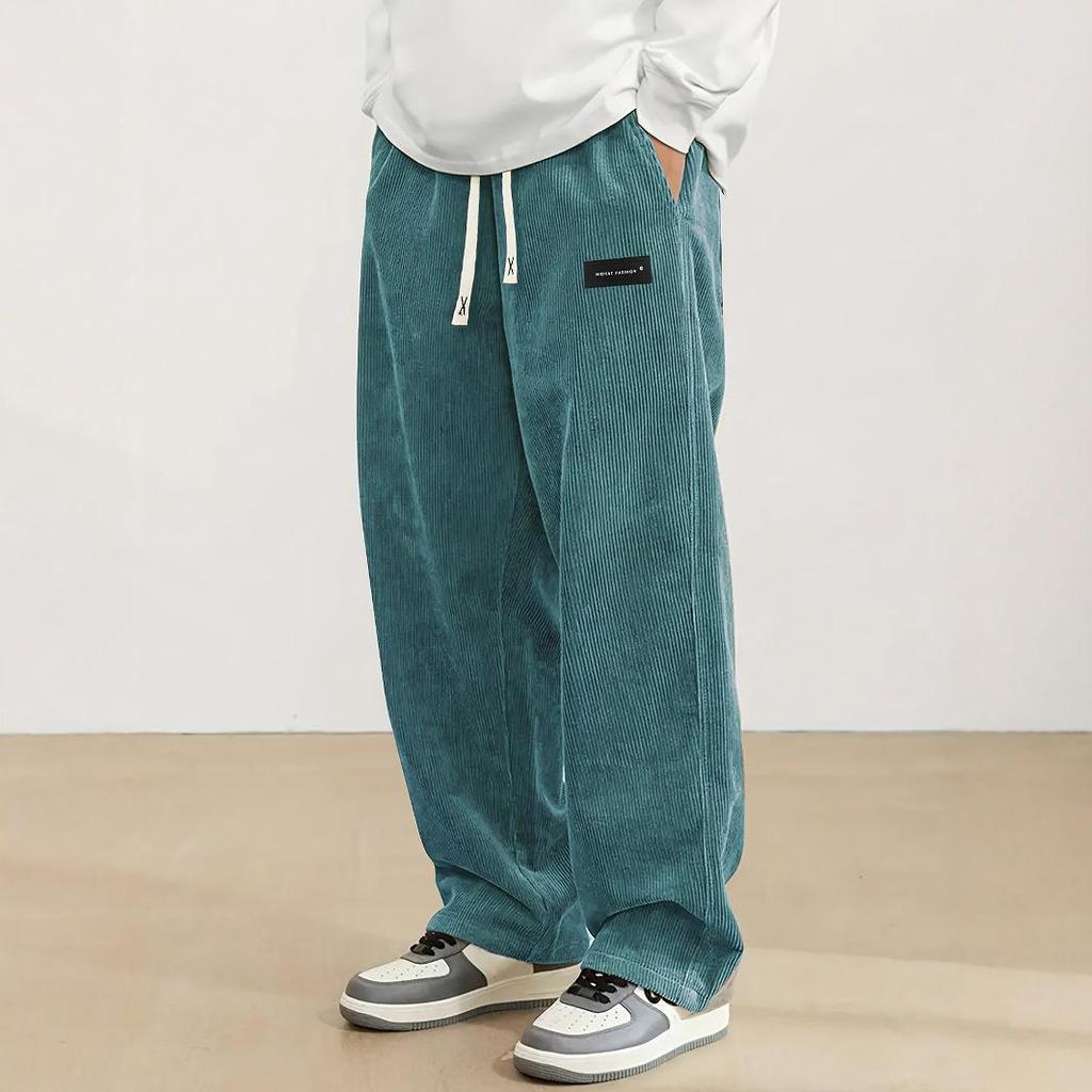 European Men's Corduroy Loose-Fit Casual Pants - Comfortable Autumn Trousers with Logo