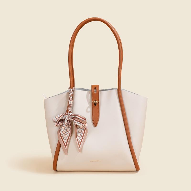 

Универсальная сумка-тоут для通勤, большая вместимость, на плечо, подмышку, кожаная вставка, женская сумка, сумочка, модная, нишевая, сумка для детей и мамы 38*12*28CM бежевый