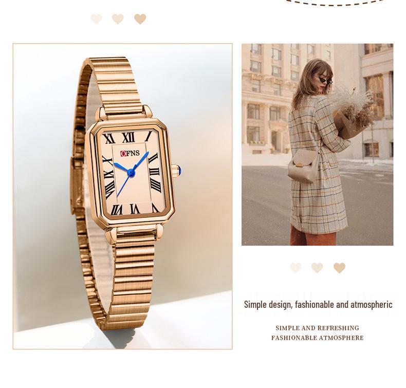 OFNS Women's Retro Roman Numeral Quartz Watch - Square Waterproof Wristwatch for Female Students